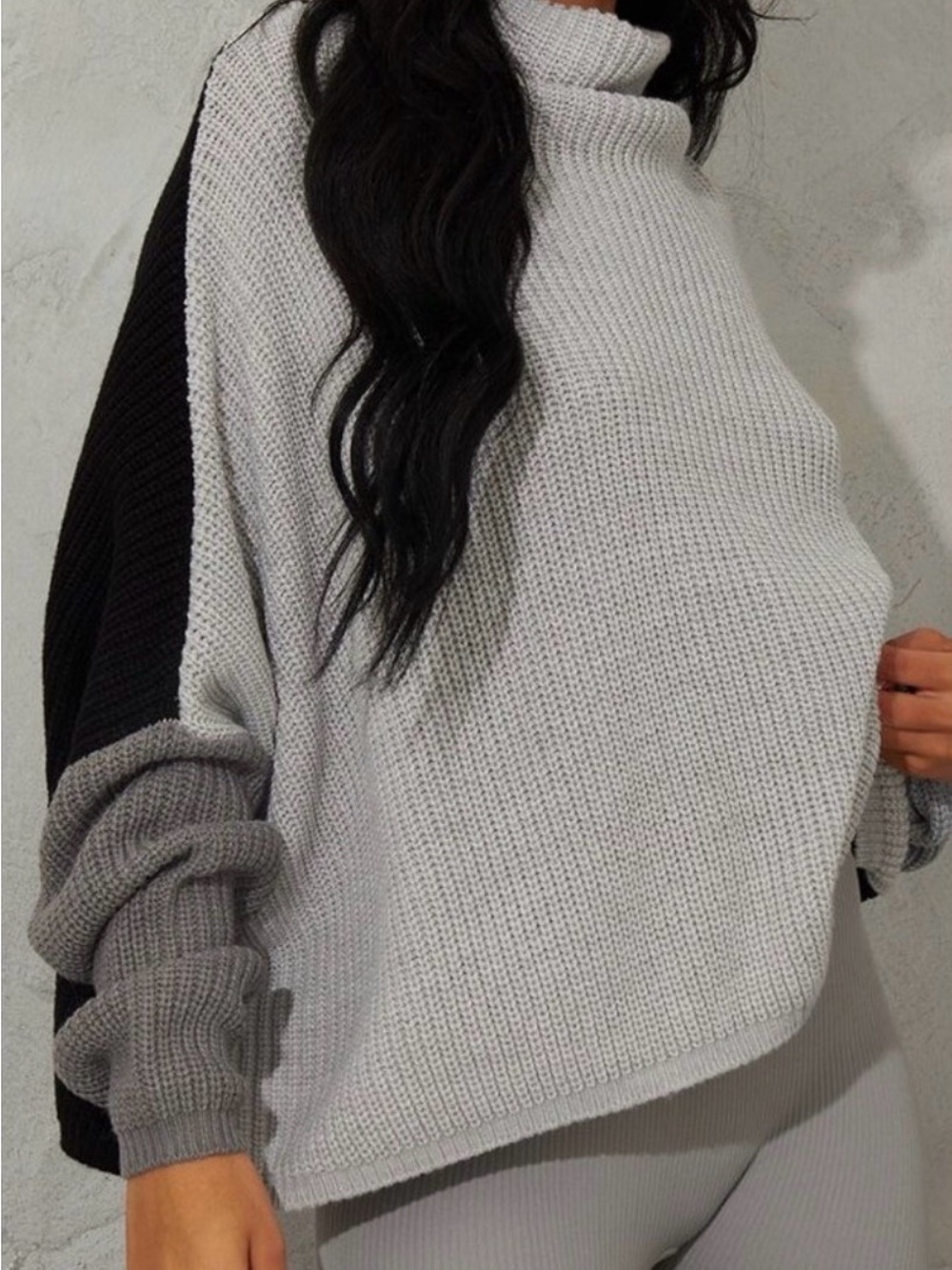 PrettyLittleThing Gray & Black Colorblock Turtleneck Sweater